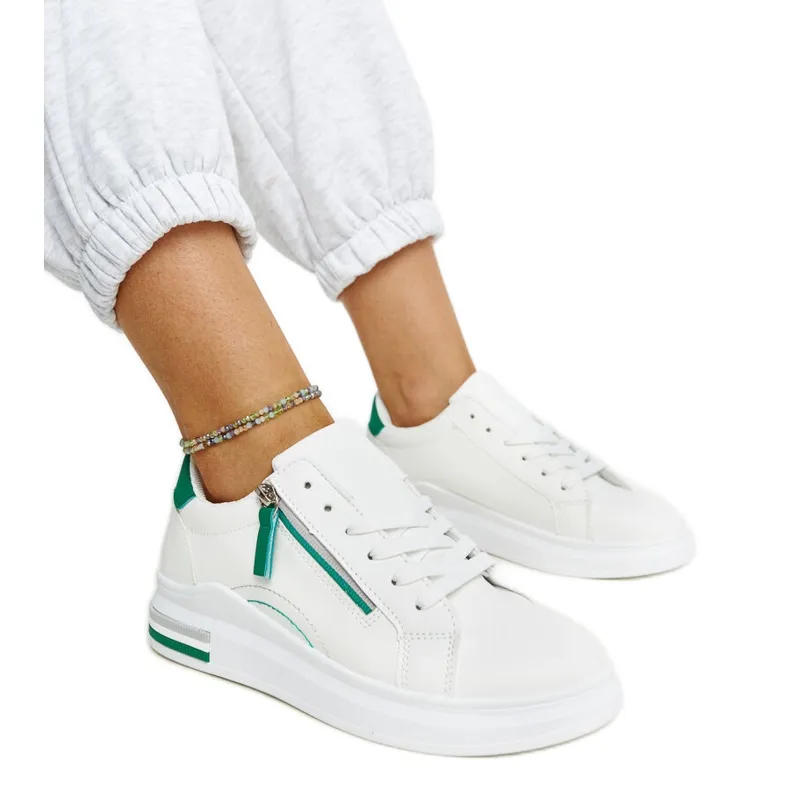 Inna White sneakers with green inserts Anaunia