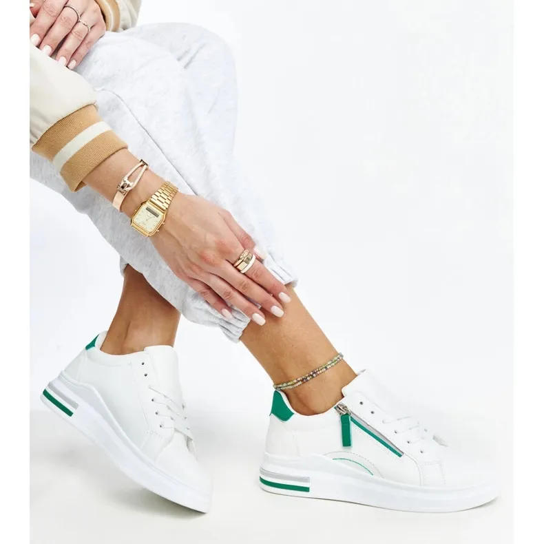 Inna White sneakers with green inserts Anaunia