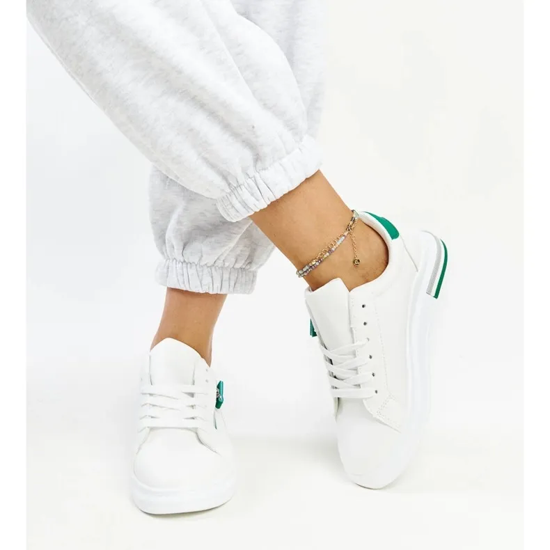 Inna White sneakers with green inserts Anaunia