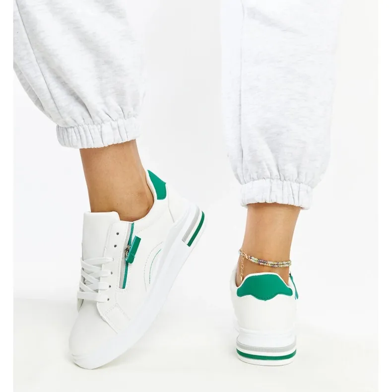 Inna White sneakers with green inserts Anaunia