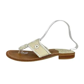 Jack Rogers Beige White Napa Leather T-Strap Slip On Thong Flats Sandals Size 10