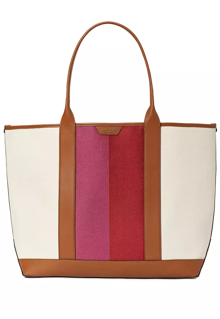 Kate Spade KATE SPADE Racing Stripe Canvas Large Tote Dark Brown Multi KB956