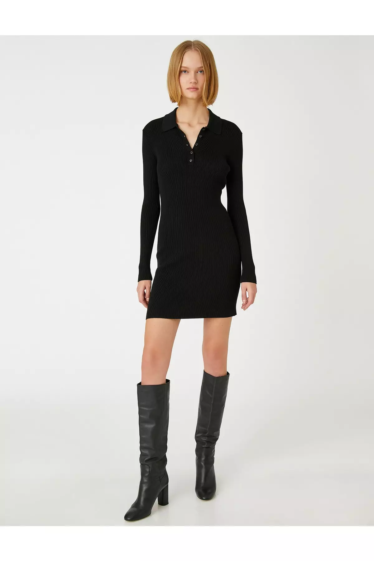 KOTON Polo Neck Mini Knitted Dress