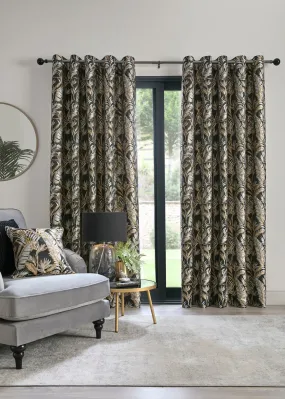 Laurence Llewelyn-Bowen Paradise Palm Jacquard Black Eyelet Curtains