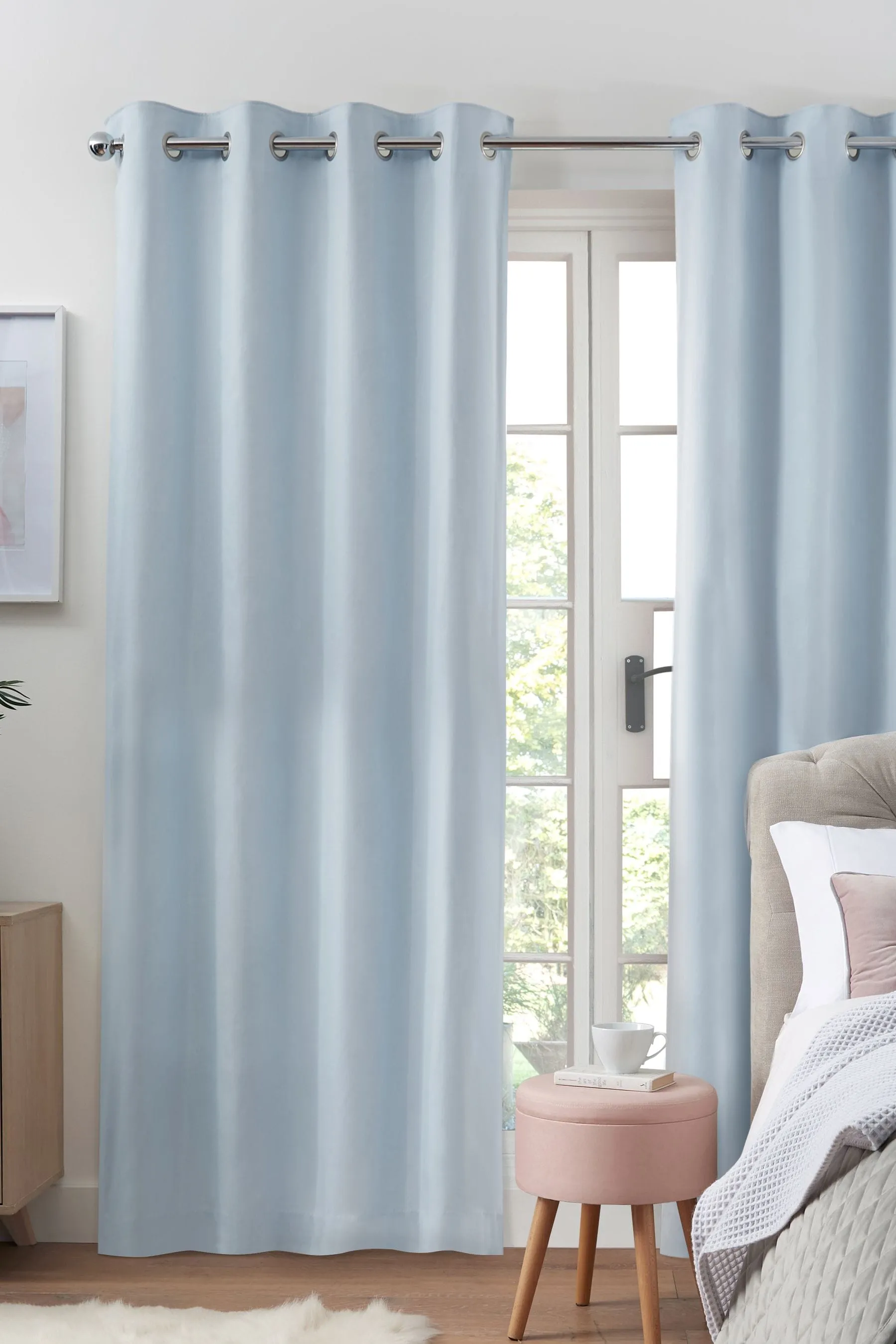 Light Blue Cotton Blackout/Thermal Eyelet Curtains