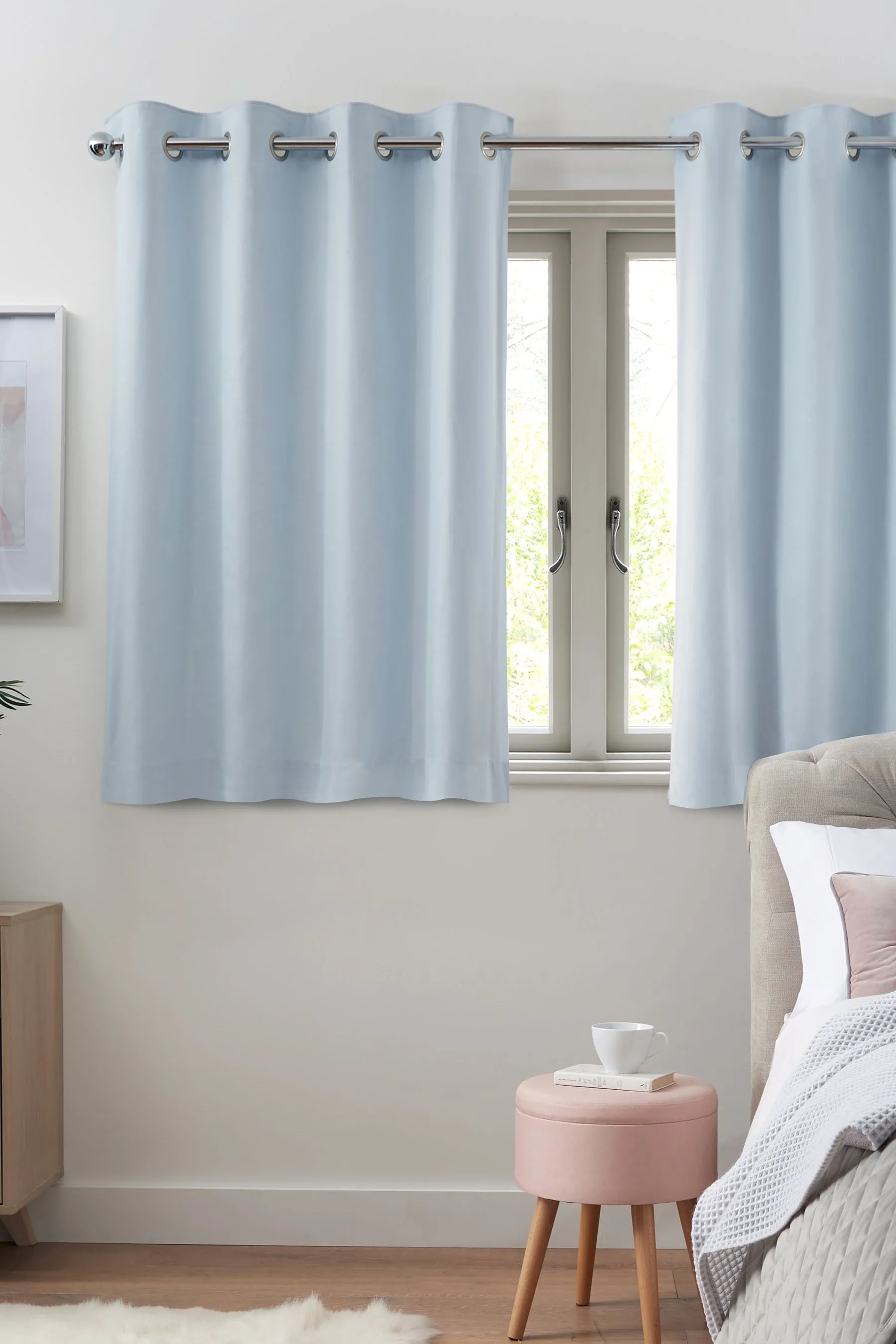 Light Blue Cotton Blackout/Thermal Eyelet Curtains