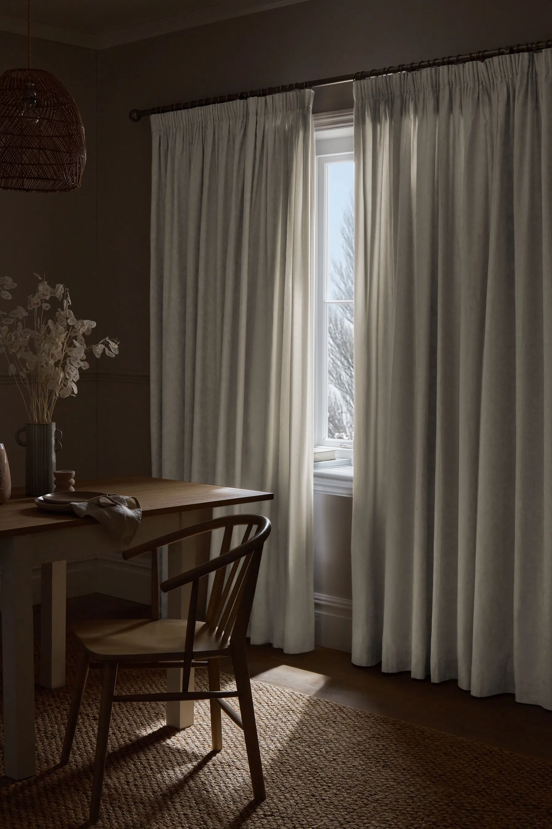 Light Natural Cotton Blackout/Thermal Pencil Pleat Curtains