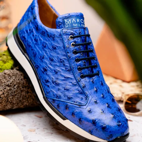 Marco Di Milano Scanno Electric Blue Ostrich Quill Sneakers