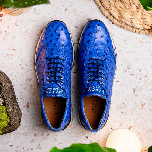 Marco Di Milano Scanno Electric Blue Ostrich Quill Sneakers