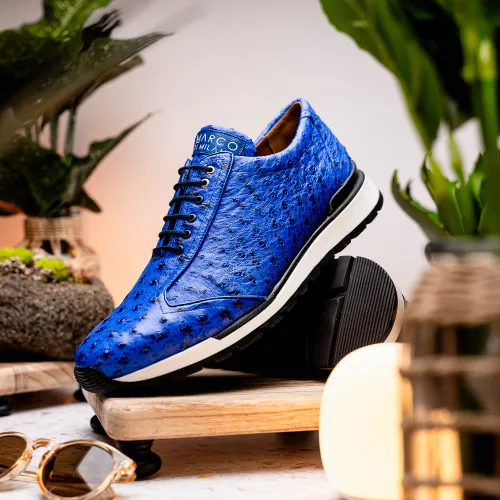 Marco Di Milano Scanno Electric Blue Ostrich Quill Sneakers