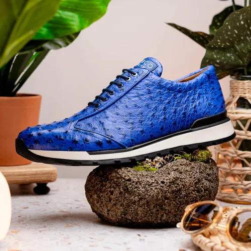 Marco Di Milano Scanno Electric Blue Ostrich Quill Sneakers