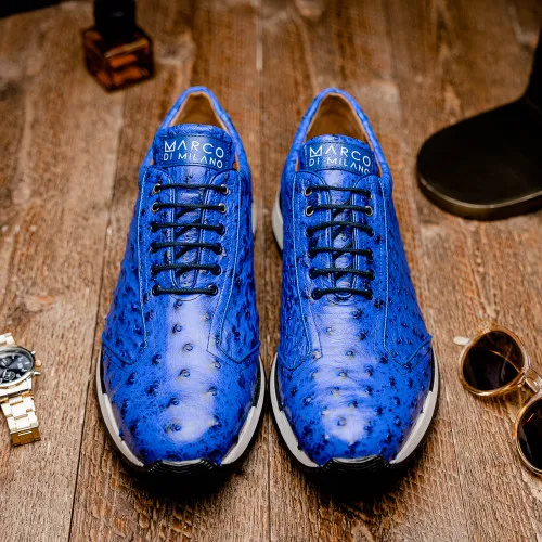 Marco Di Milano Scanno Electric Blue Ostrich Quill Sneakers