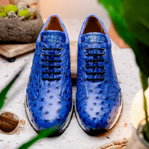 Marco Di Milano Scanno Electric Blue Ostrich Quill Sneakers