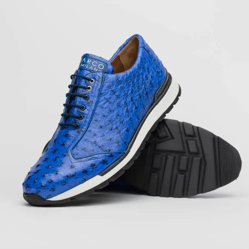 Marco Di Milano Scanno Electric Blue Ostrich Quill Sneakers