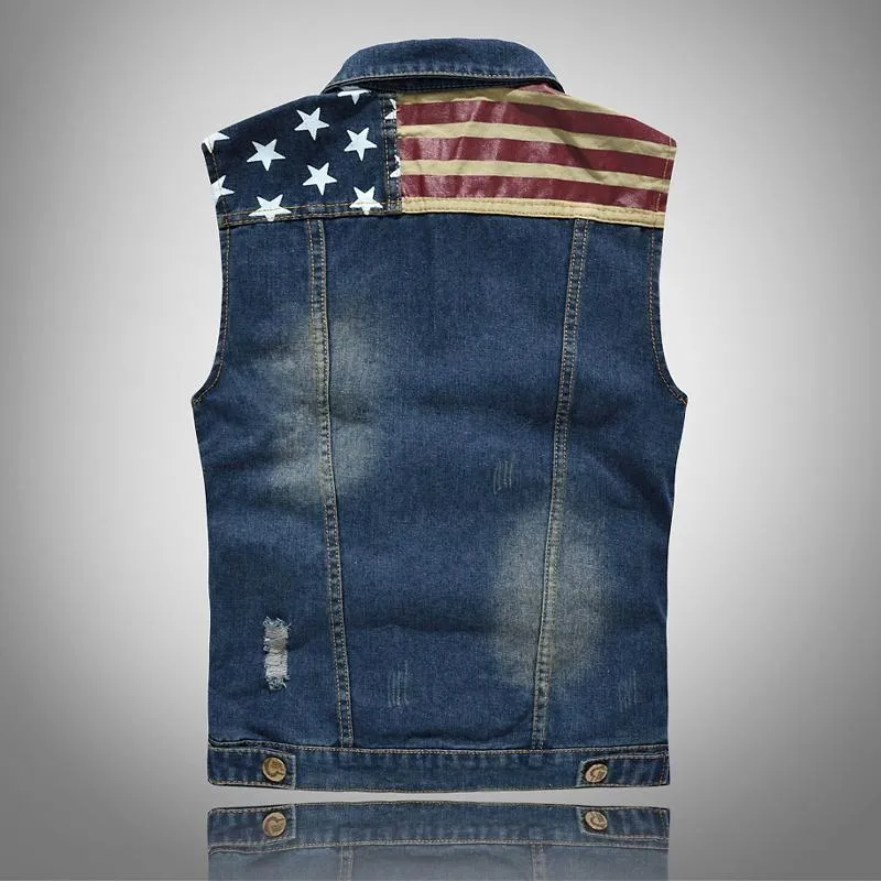 Men's Casual Vintage Flag Denim Vest 83040802Y