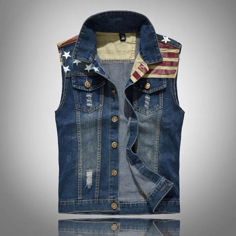 Men's Casual Vintage Flag Denim Vest 83040802Y