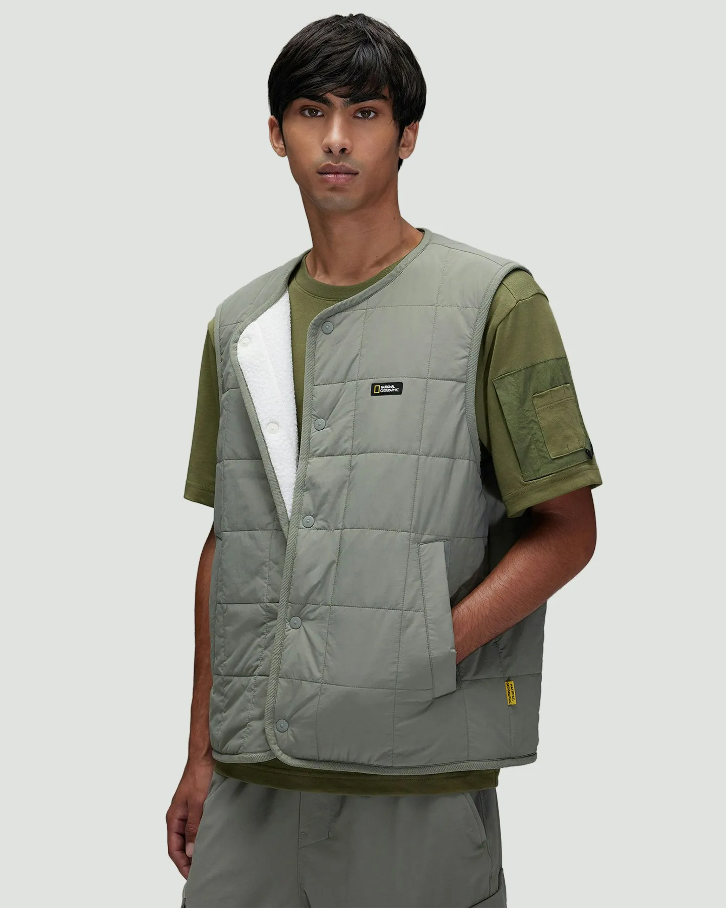 National Geographic Osqoodi Quilted Reversible Vest - Khaki | SurfStitch