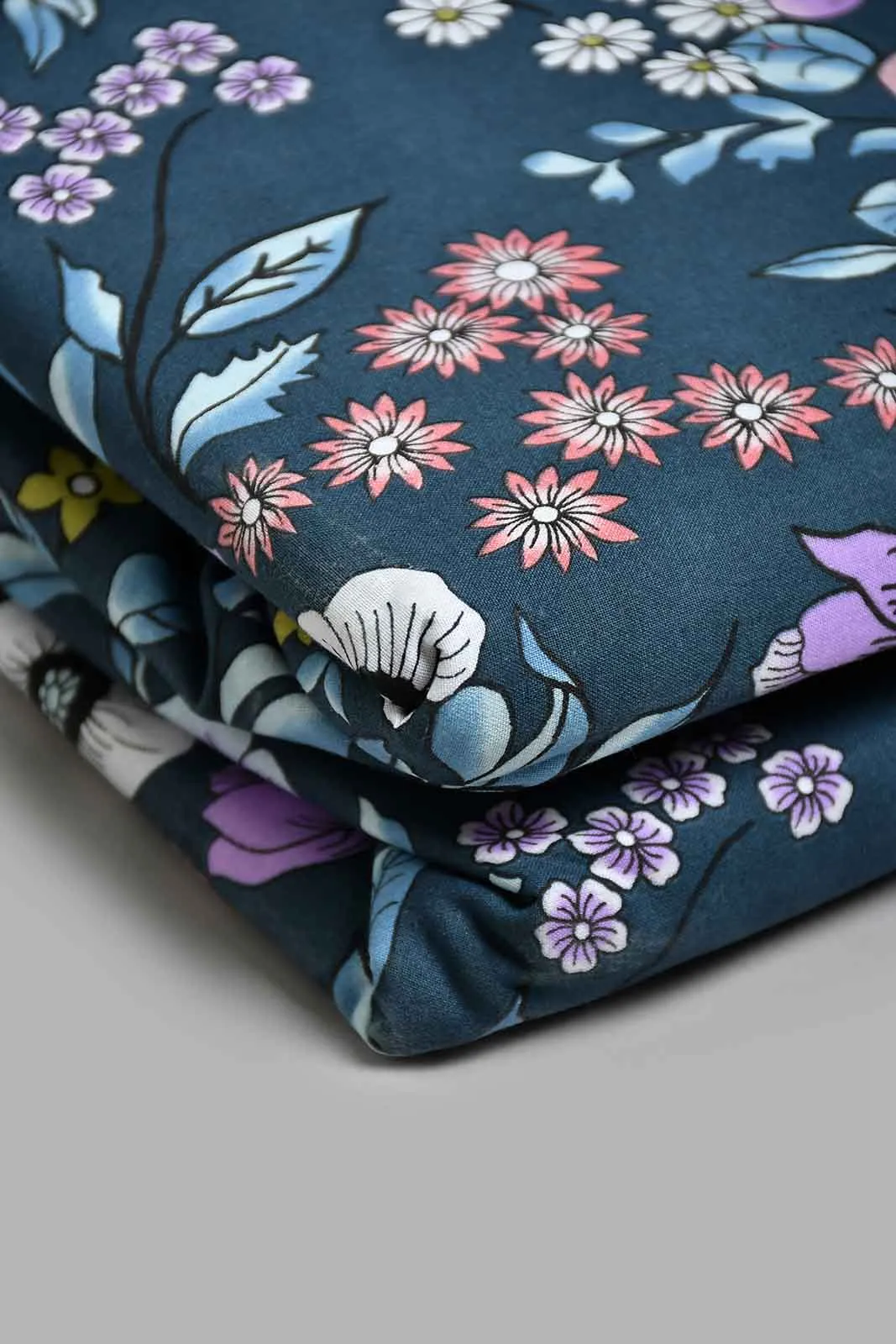 Navy Floral Reversible 3-Piece Duvet Cover Set (Double Size)