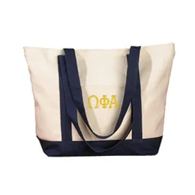 Omega Phi Alpha Canvas Boat Tote, 1-Color Greek Letters - BE004 - EMB