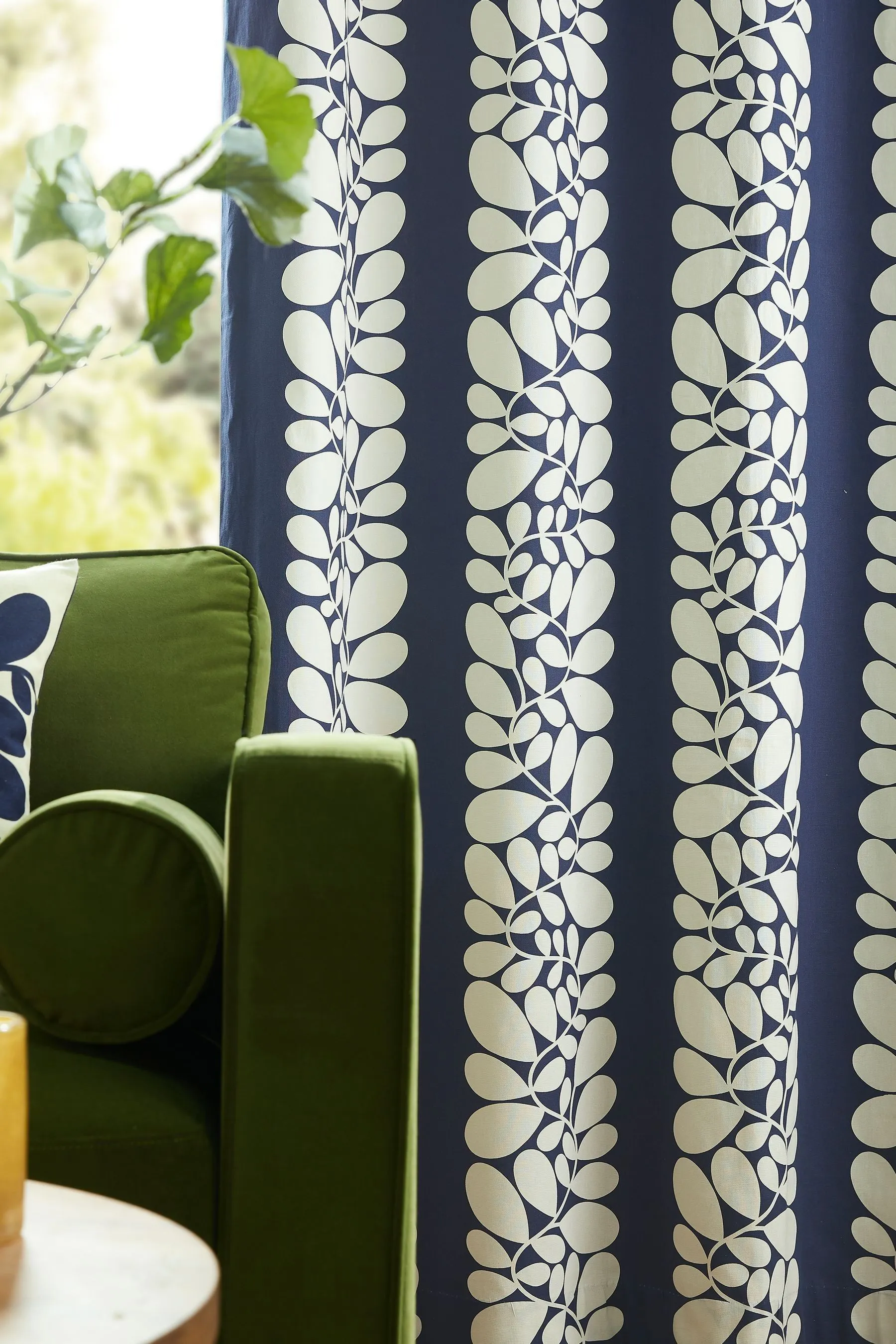 Orla Kiely Space Blue Sycamore Stripe Eyelet Curtains