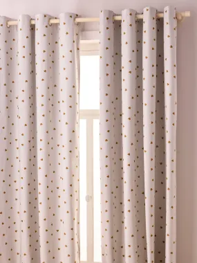 Pack of 2 Blackout Curtains with Eyelets, Heart - printed beige