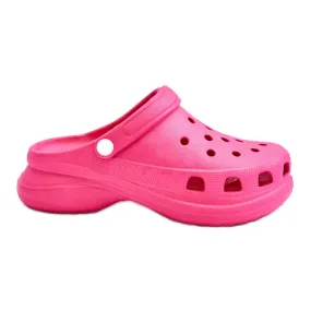 PG2 Foam Crocs Sandals On A Chunky Sole Dark Pink Katniss