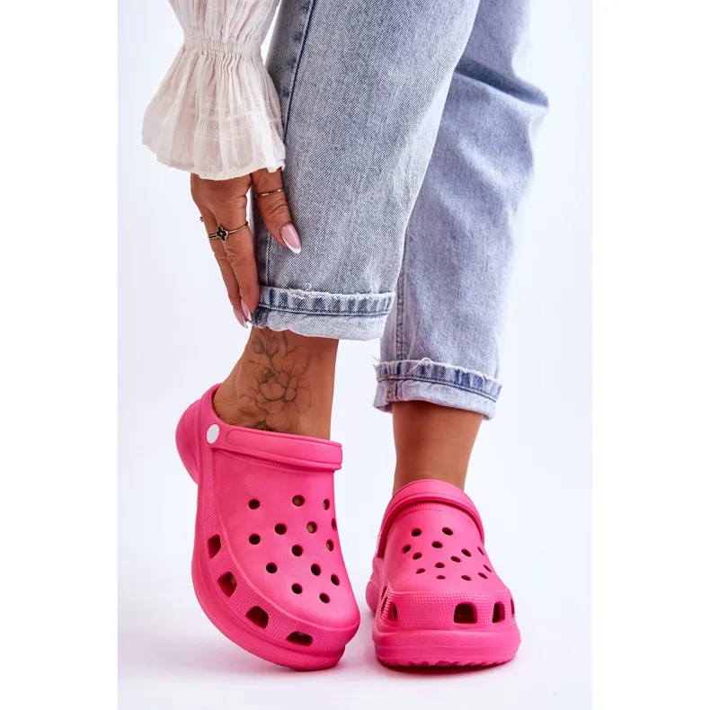 PG2 Foam Crocs Sandals On A Chunky Sole Dark Pink Katniss