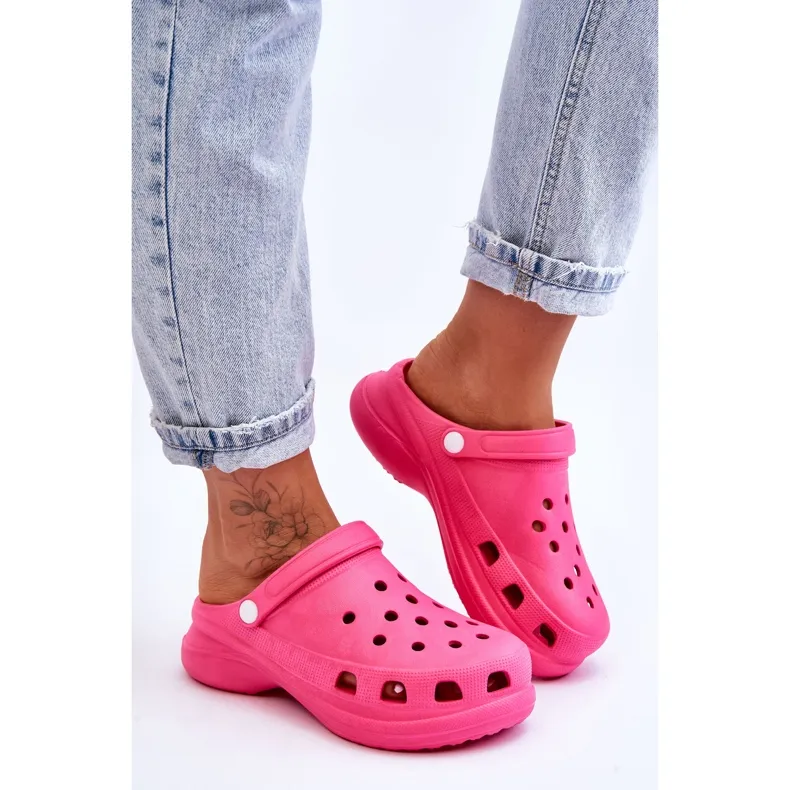 PG2 Foam Crocs Sandals On A Chunky Sole Dark Pink Katniss