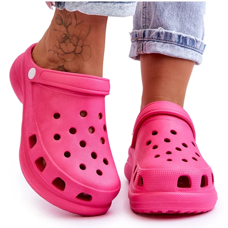 PG2 Foam Crocs Sandals On A Chunky Sole Dark Pink Katniss