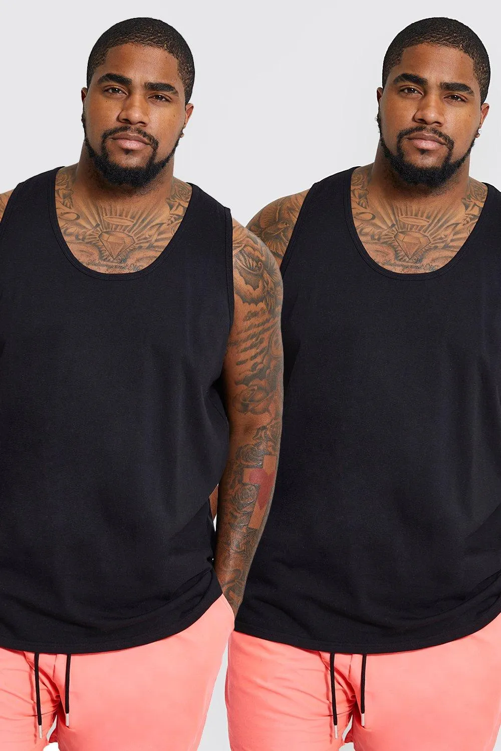 Plus 2 Pack Basic Vest | boohooMAN UK