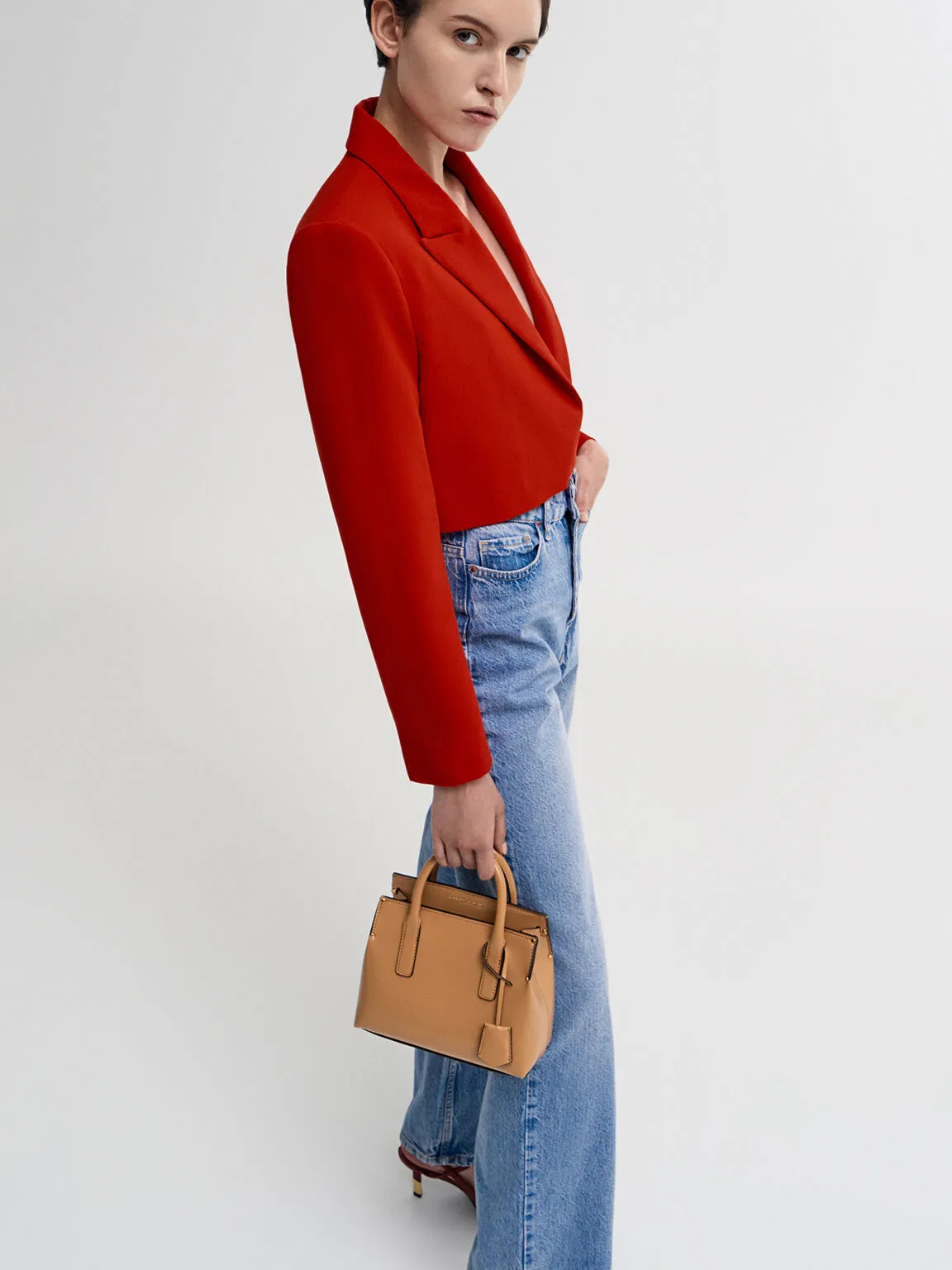 Rene Structured Top Handle Bag - Toffee