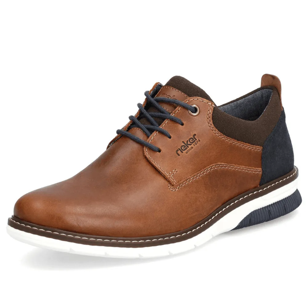 Rieker 14405 Tan and Navy Leather Trainers