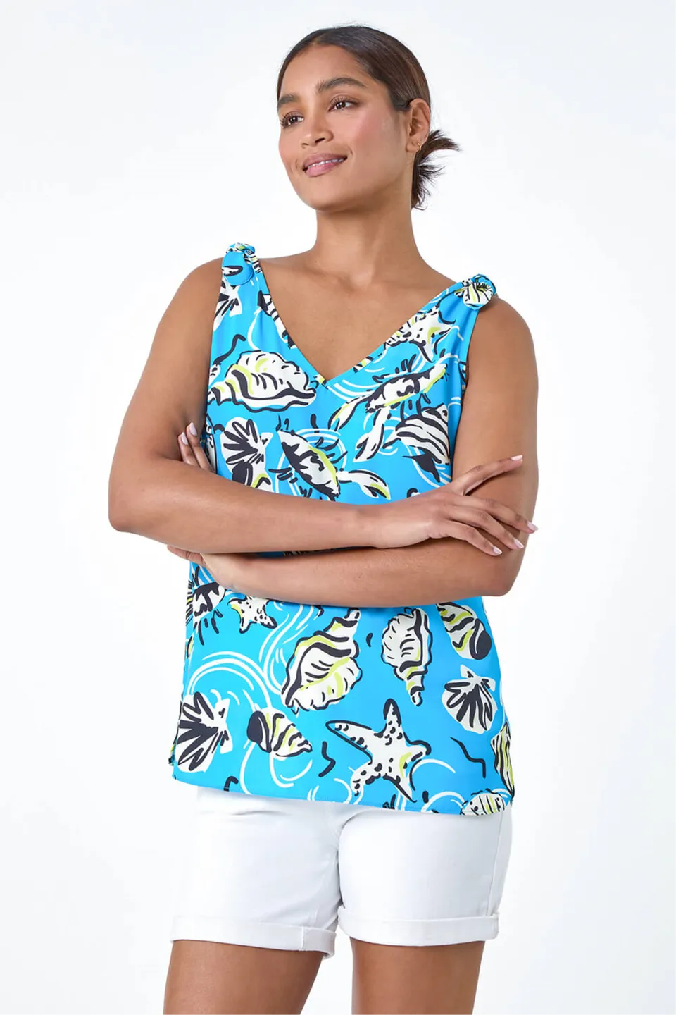 Roman Blue V-Neck Shell Print Cami Vest Top