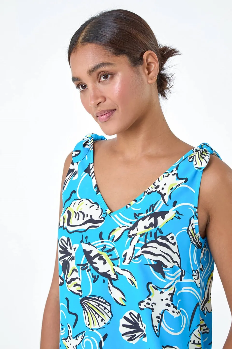 Roman Blue V-Neck Shell Print Cami Vest Top