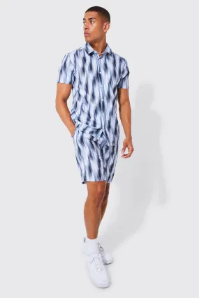 Short Sleeve Blurry Stripe Shirt & Short Set | boohooMAN UK