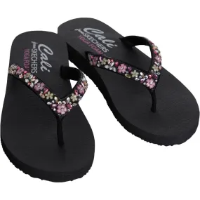 SKECHERS Womens Meditation Daisy Garden Sandals Black Mitobuck/Multi Plastic Trim