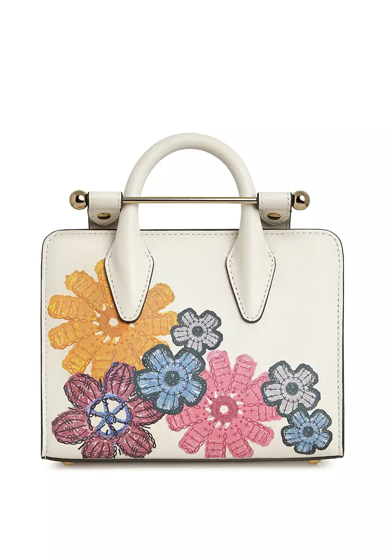 Strathberry NANO TOTE(SC) - CROCHET FLOWER PRINT LEATHER VANILLA