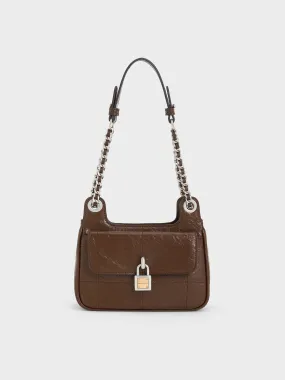 Suki Crinkle-Effect Padlock Shoulder Bag - Dark Brown