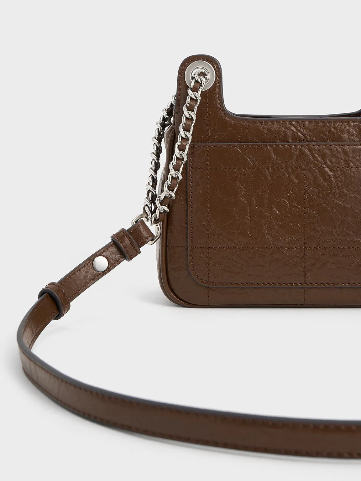 Suki Crinkle-Effect Padlock Shoulder Bag - Dark Brown