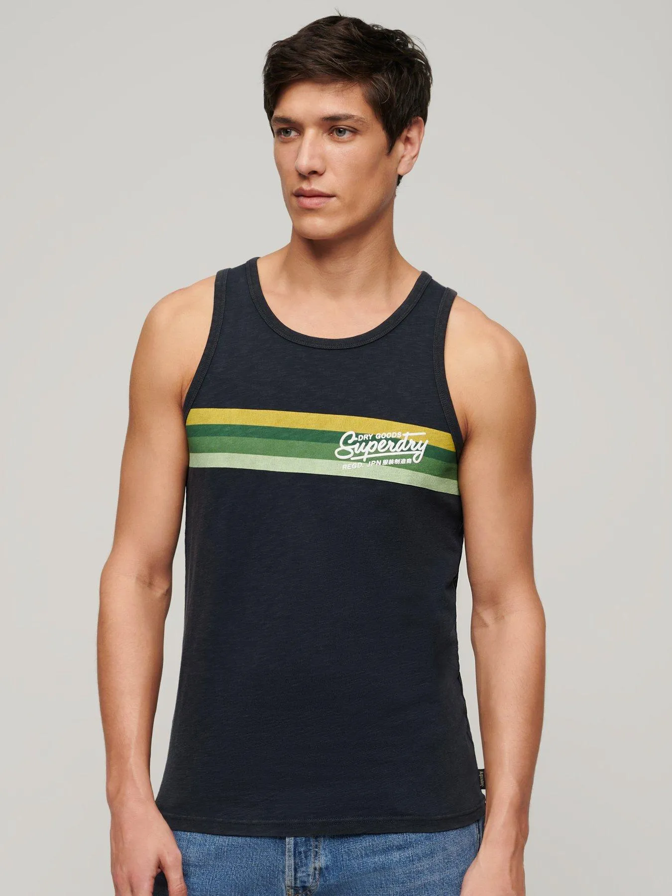 Superdry Cali Striped Logo Vest Top - Navy