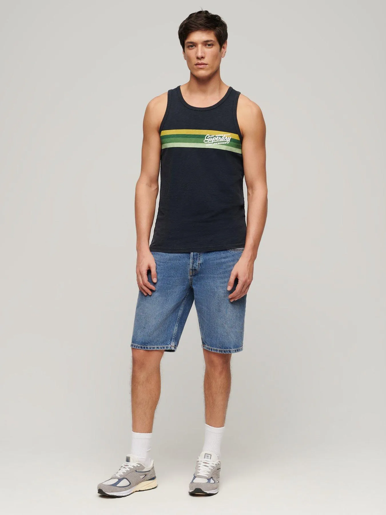 Superdry Cali Striped Logo Vest Top - Navy