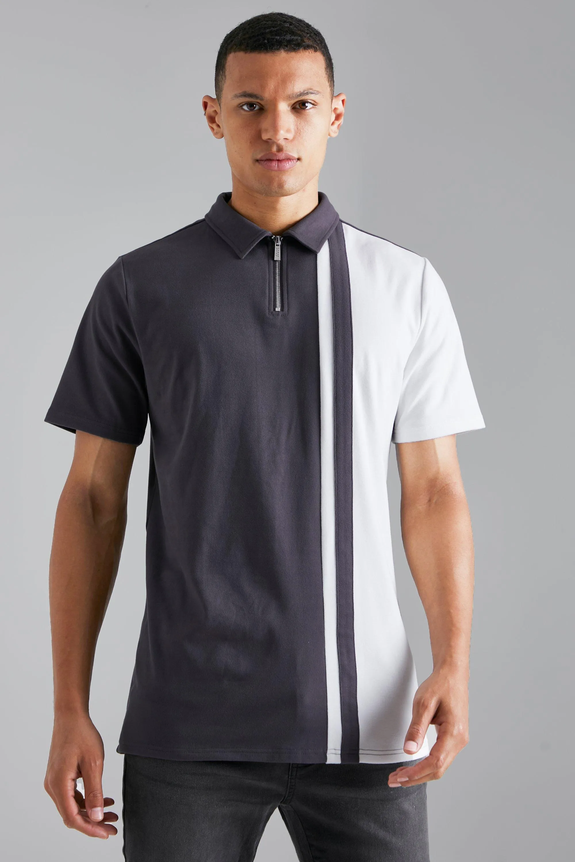 Tall Soft Touch Paneled Zip Polo