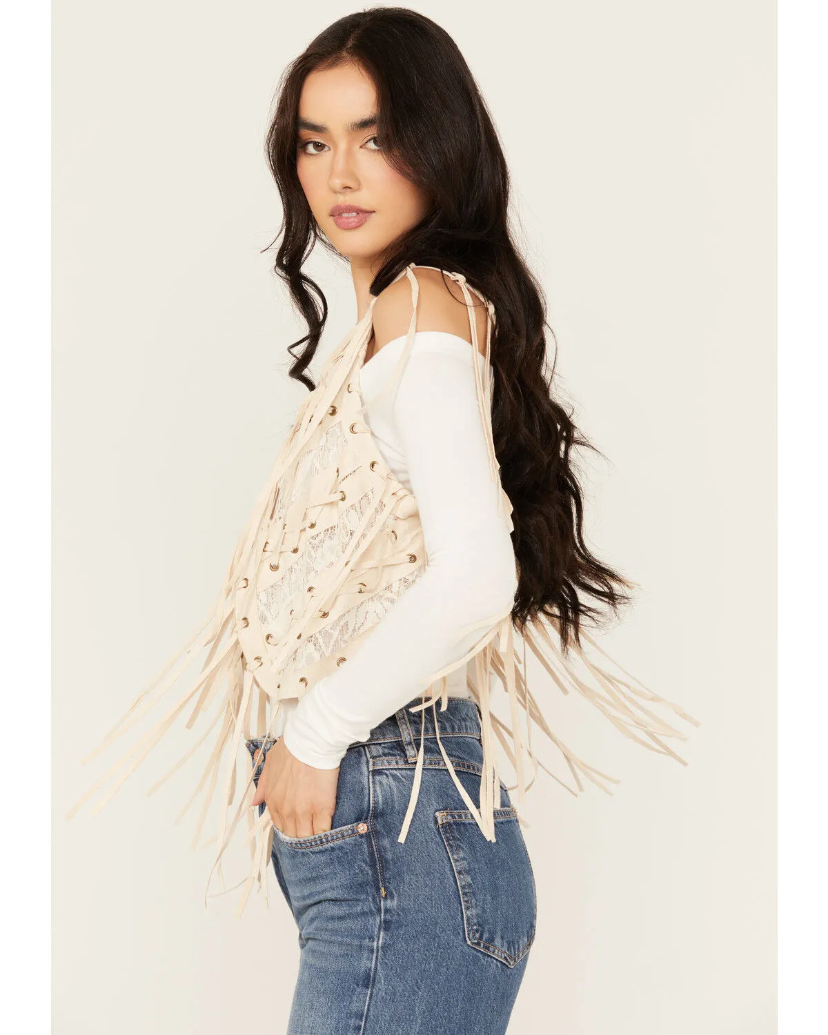 Vocal Women's Braided Lace Fringe Vest