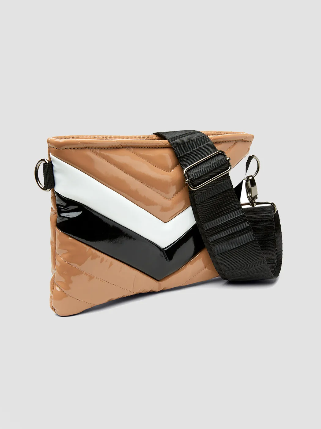 Vonn Chevron Crossbody - Nude Patent w/ Black and White