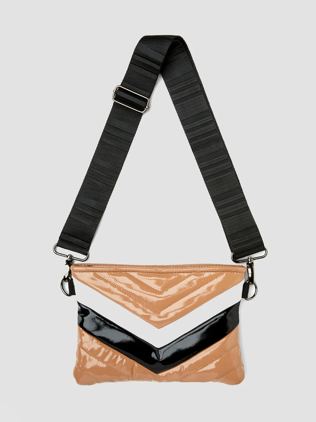 Vonn Chevron Crossbody - Nude Patent w/ Black and White