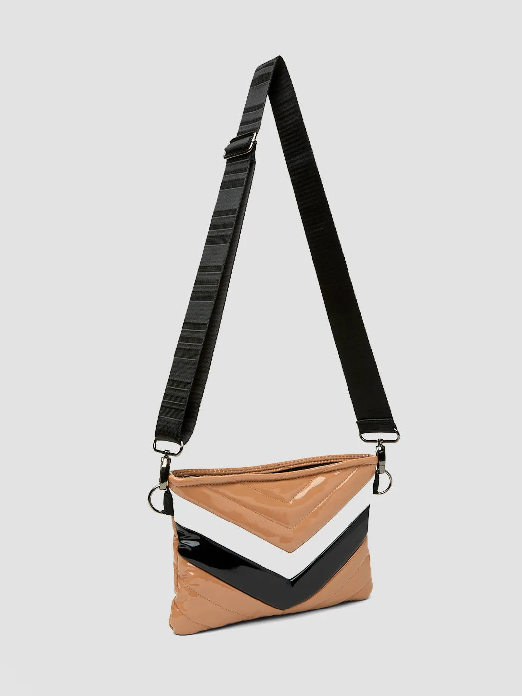 Vonn Chevron Crossbody - Nude Patent w/ Black and White