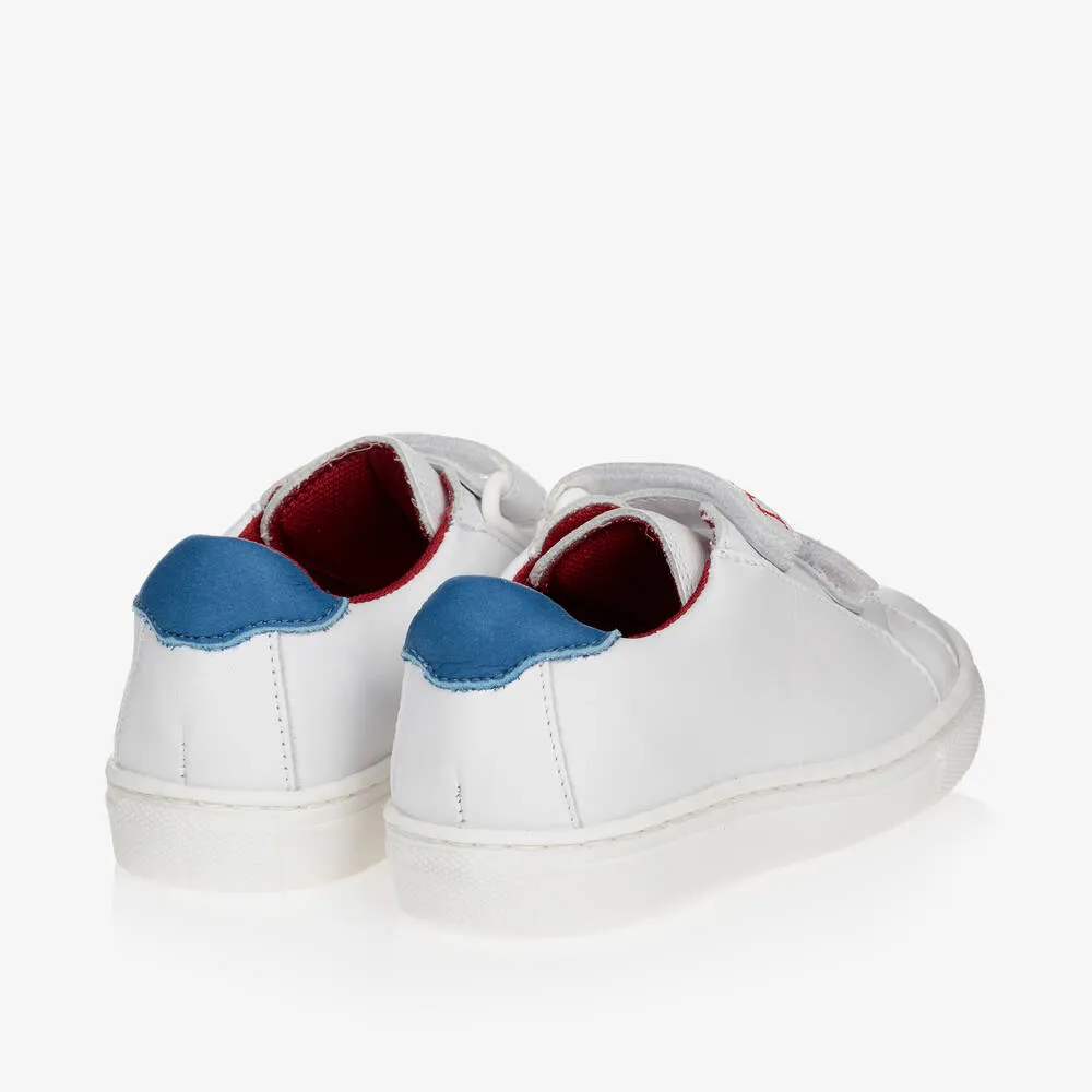 White & Blue Leather Trainers