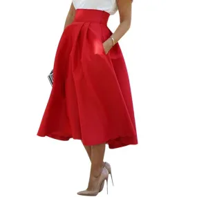 Women's Vintage High Waist Knee-Length Skirt Pleated Beach Skirt FlaredSM6